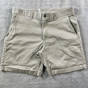 Fabletics Chino Shorts High Side Mens 33 Tan Flat Front Stretch Preppy Stretch